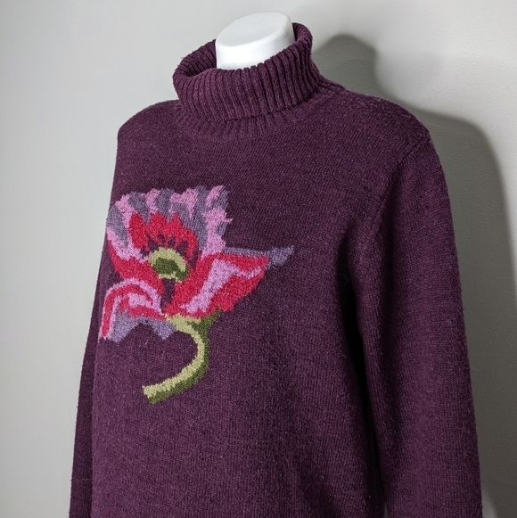 Vintage Stitches In Time purple flower sweater L - Picture 2 of 7